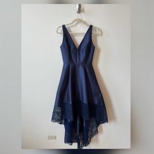 Monique Lhuillier Navy Gown with high low hem, 2